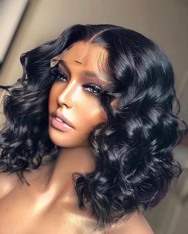 Oniq 13x6 Invisible HD Closure Wig Indian Remy Hair Wavy Style Blunt Bob Lace Wigs